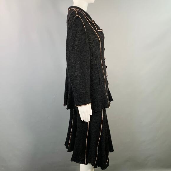 OKW Size S Black Gold Wool Stripe Midi Skirt Suit - Picture 3 of 9